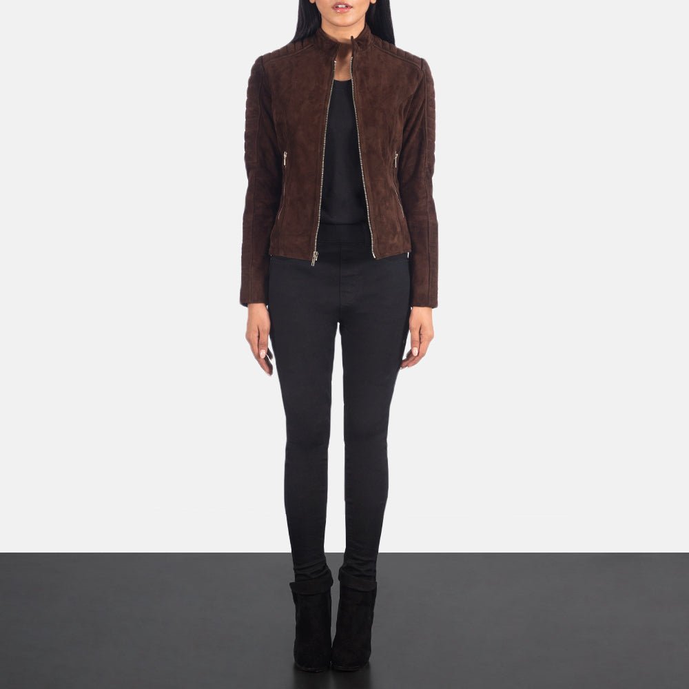 Adalyn Quilted Mocha Suede Biker Jacket by Dash Racegear - women Jacket view 4