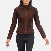 Adalyn Quilted Mocha Suede Biker Jacket by Dash Racegear - women Jacket view 6