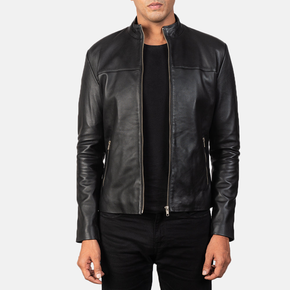 Adornica Black Leather Biker Jacket by Dash Racegear - men Jacket view 1