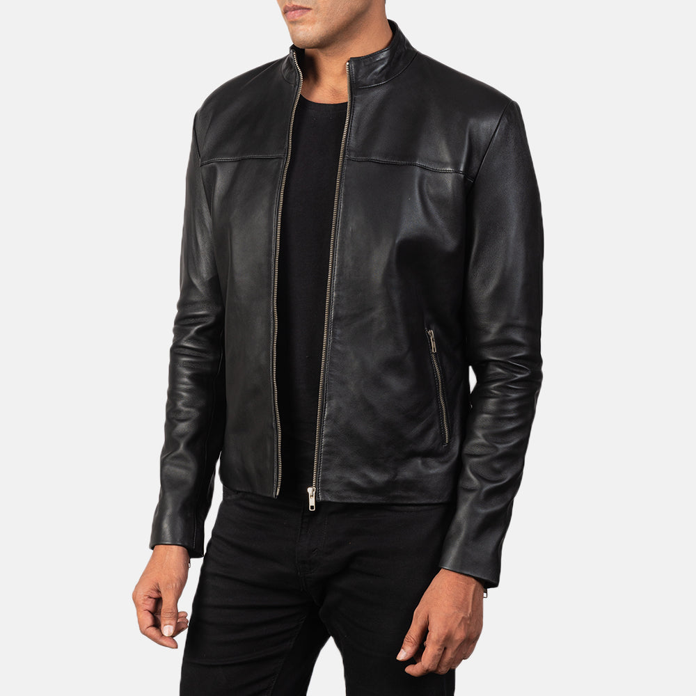 Adornica Black Leather Biker Jacket by Dash Racegear - men Jacket view 2