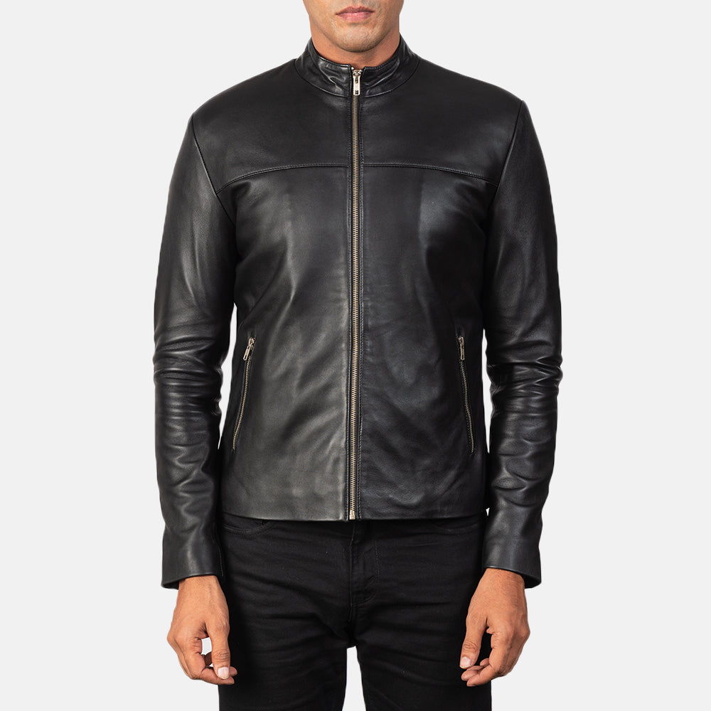 Adornica Black Leather Biker Jacket by Dash Racegear - men Jacket view 3