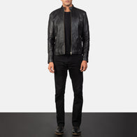 Adornica Black Leather Biker Jacket by Dash Racegear - men Jacket view 4