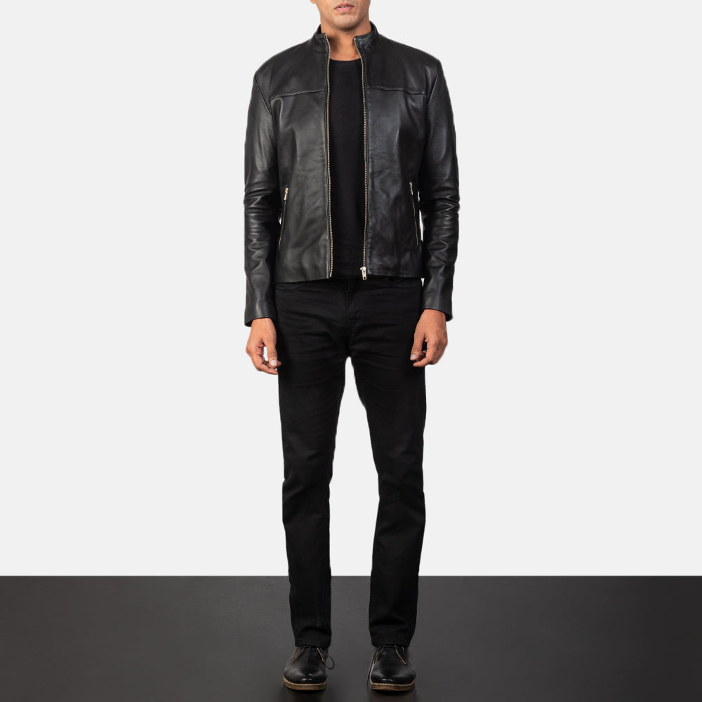 Adornica Black Leather Biker Jacket by Dash Racegear - men Jacket view 4