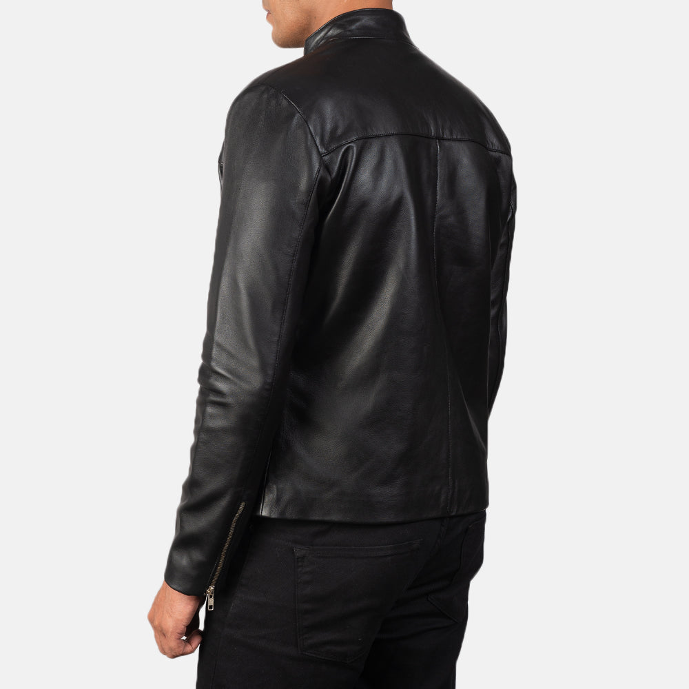 Adornica Black Leather Biker Jacket by Dash Racegear - men Jacket view 5