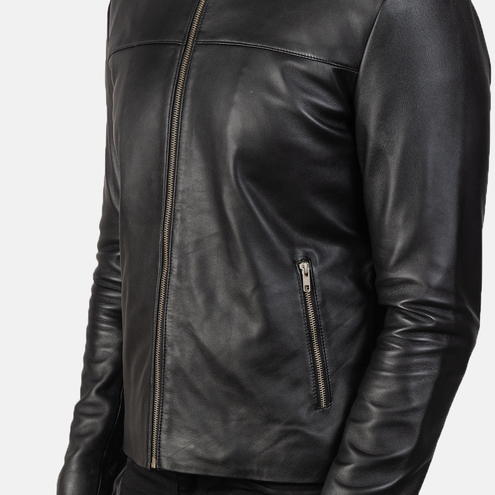 Adornica Black Leather Biker Jacket by Dash Racegear - men Jacket view 6