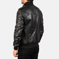Agent Shadow Black Leather Bomber Jacket by Dash Racegear - men Jacket view 5