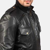 Agent Shadow Black Leather Bomber Jacket by Dash Racegear - men Jacket view 6