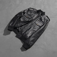 Agent Shadow Black Leather Bomber Jacket by Dash Racegear - men Jacket view 8