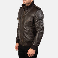 Agent Shadow Brown Leather Bomber Jacket by Dash Racegear - men Jacket view 2