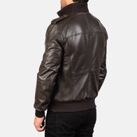 Agent Shadow Brown Leather Bomber Jacket by Dash Racegear - men Jacket view 5