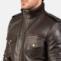 Agent Shadow Brown Leather Bomber Jacket by Dash Racegear - men Jacket view 6