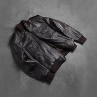 Agent Shadow Brown Leather Bomber Jacket by Dash Racegear - men Jacket view 7