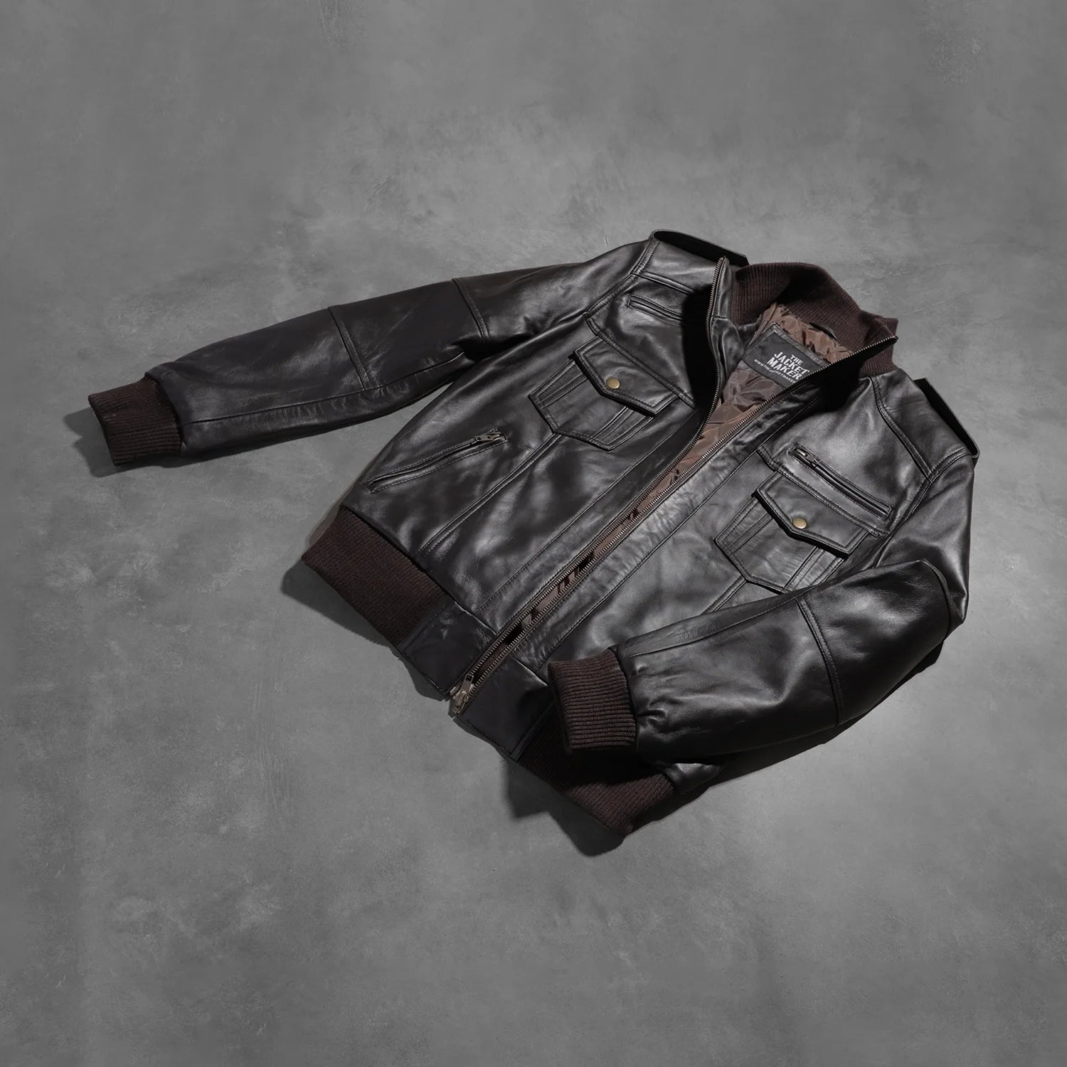 Agent Shadow Brown Leather Bomber Jacket by Dash Racegear - men Jacket view 8