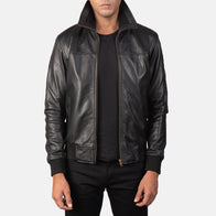 Air Rolf Black Leather Bomber Jacket by Dash Racegear - men Jacket view 1