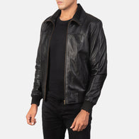 Air Rolf Black Leather Bomber Jacket by Dash Racegear - men Jacket view 2