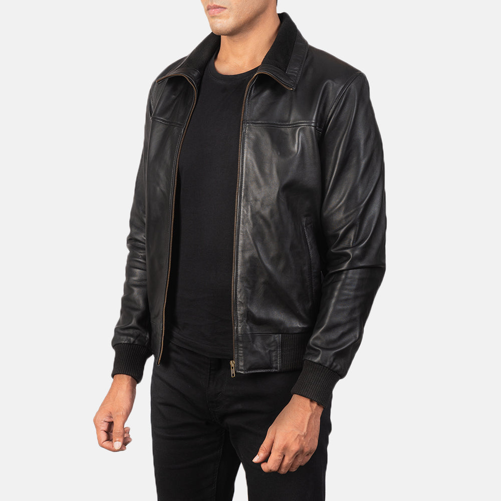 Air Rolf Black Leather Bomber Jacket by Dash Racegear - men Jacket view 2