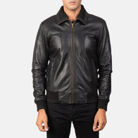 Air Rolf Black Leather Bomber Jacket by Dash Racegear - men Jacket view 4