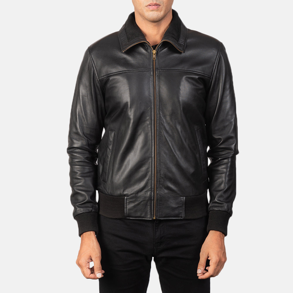 Air Rolf Black Leather Bomber Jacket by Dash Racegear - men Jacket view 4