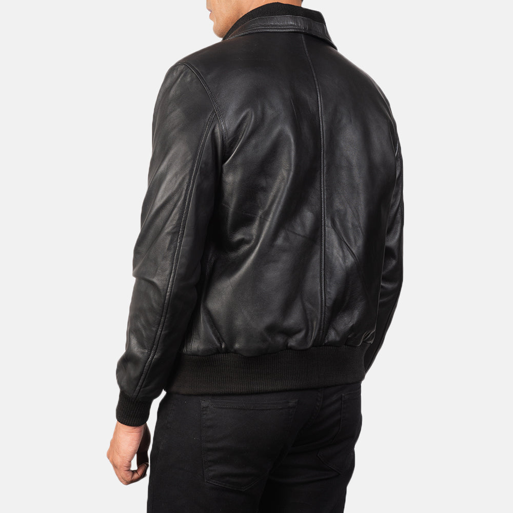 Air Rolf Black Leather Bomber Jacket by Dash Racegear - men Jacket view 5
