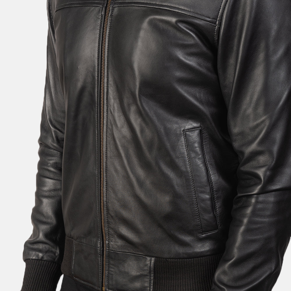 Air Rolf Black Leather Bomber Jacket by Dash Racegear - men Jacket view 6