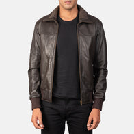 Air Rolf Brown Leather Bomber Jacket by Dash Racegear - men Jacket view 1