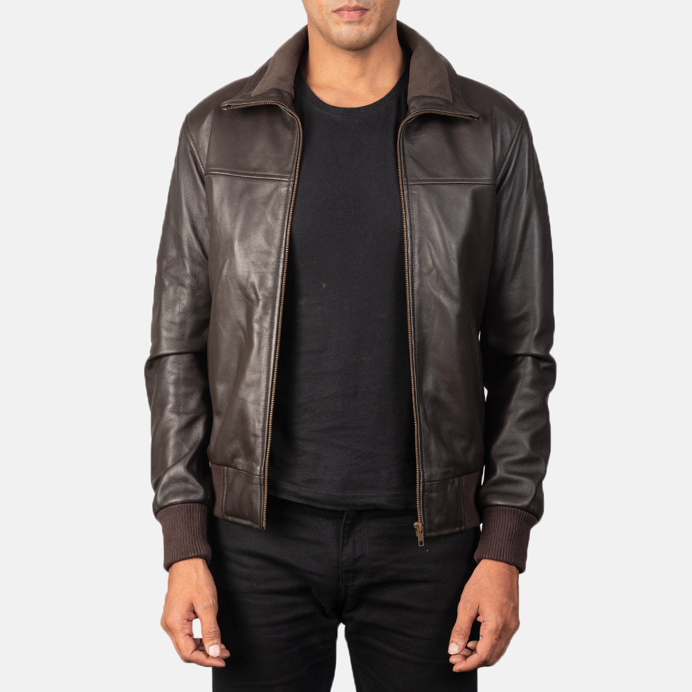 Air Rolf Brown Leather Bomber Jacket by Dash Racegear - men Jacket view 1