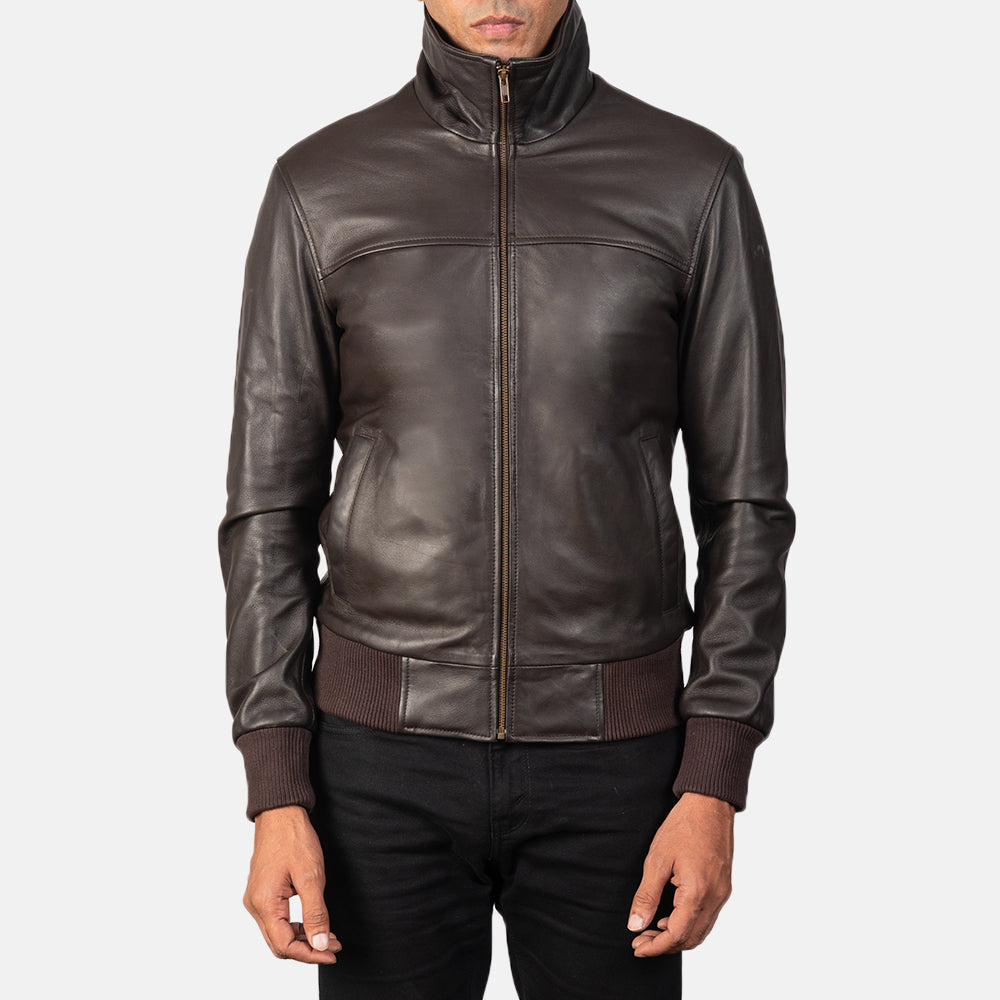 Air Rolf Brown Leather Bomber Jacket by Dash Racegear - men Jacket view 3