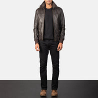 Air Rolf Brown Leather Bomber Jacket by Dash Racegear - men Jacket view 4