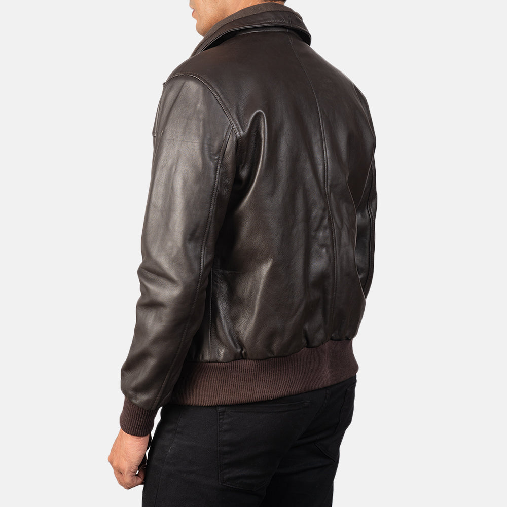 Air Rolf Brown Leather Bomber Jacket by Dash Racegear - men Jacket view 5