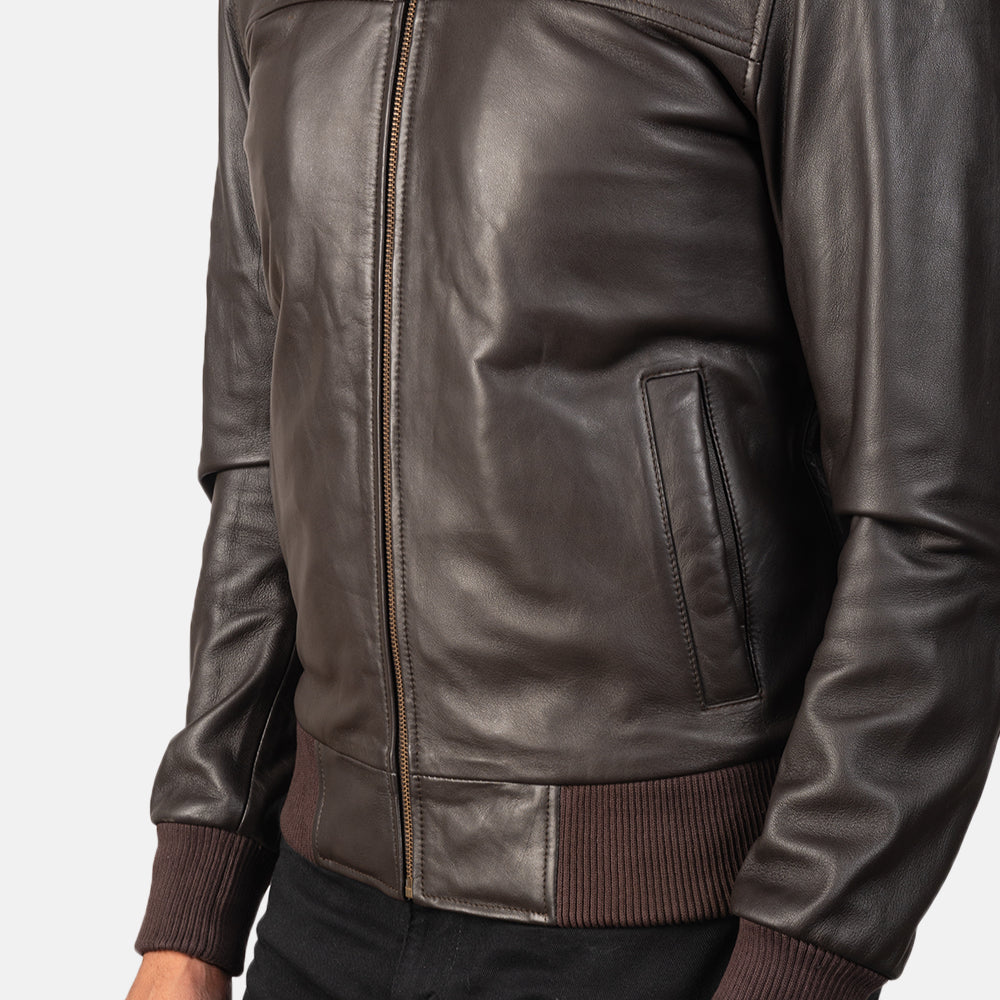 Air Rolf Brown Leather Bomber Jacket by Dash Racegear - men Jacket view 6