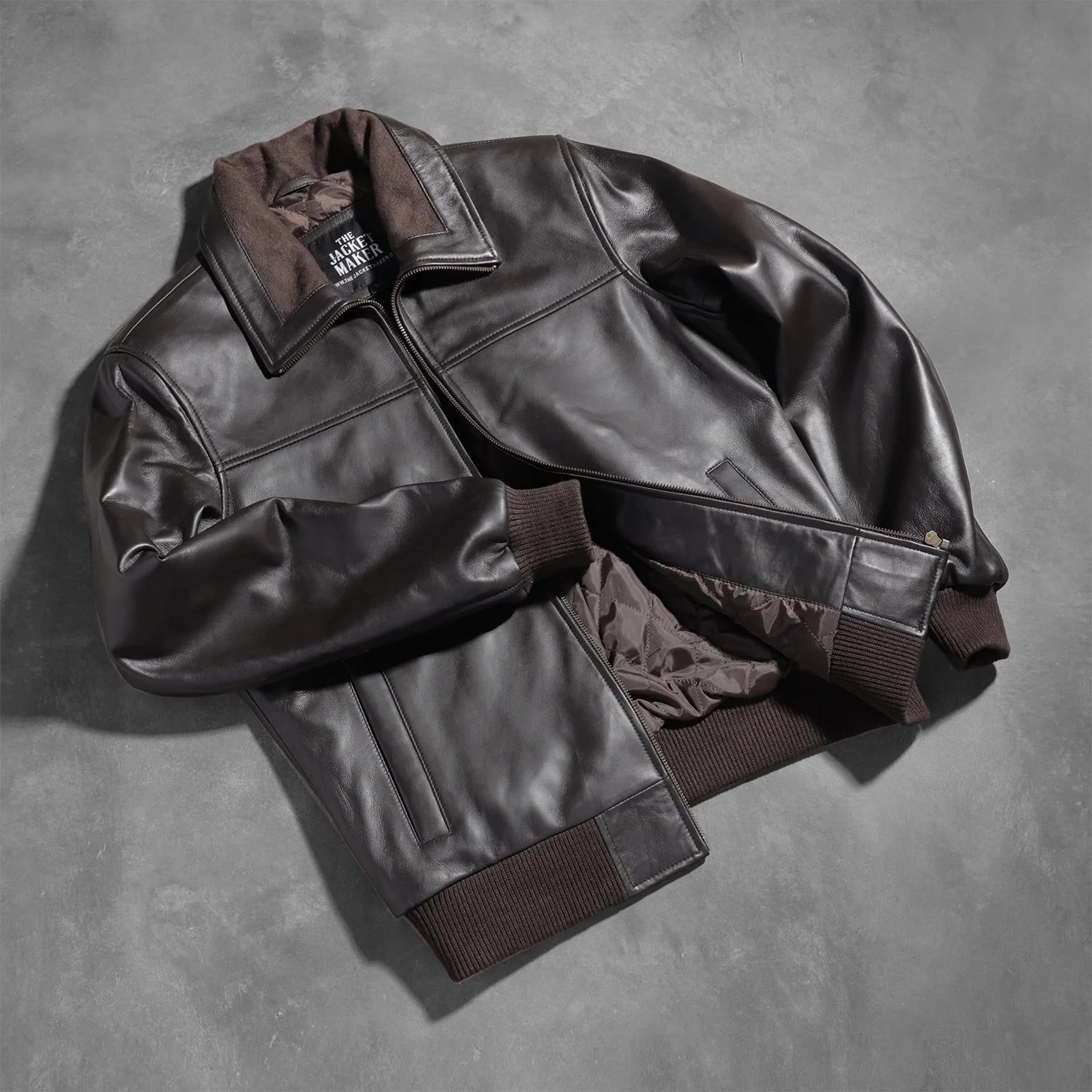 Air Rolf Brown Leather Bomber Jacket by Dash Racegear - men Jacket view 8