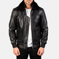 Airin G-1 Black Leather Bomber Jacket by Dash Racegear - men Jacket view 1