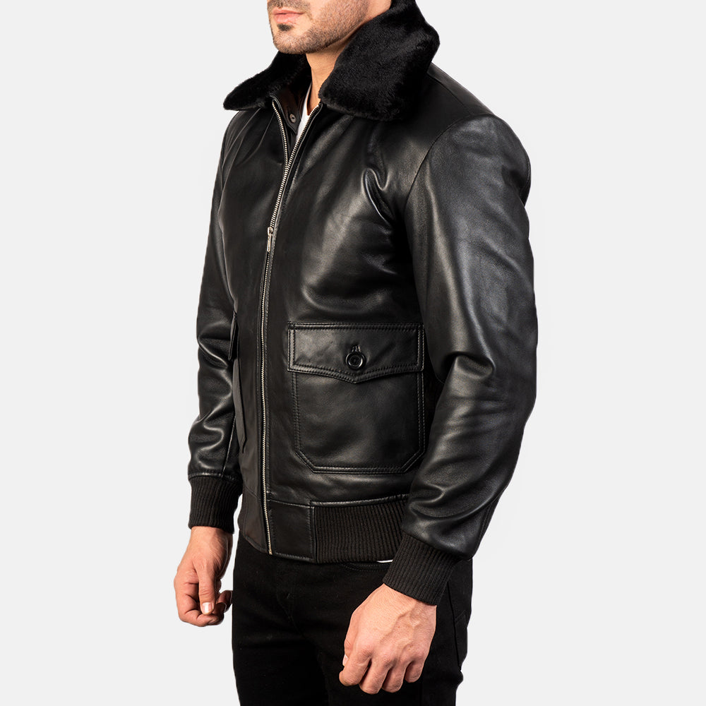 Airin G-1 Black Leather Bomber Jacket by Dash Racegear - men Jacket view 2