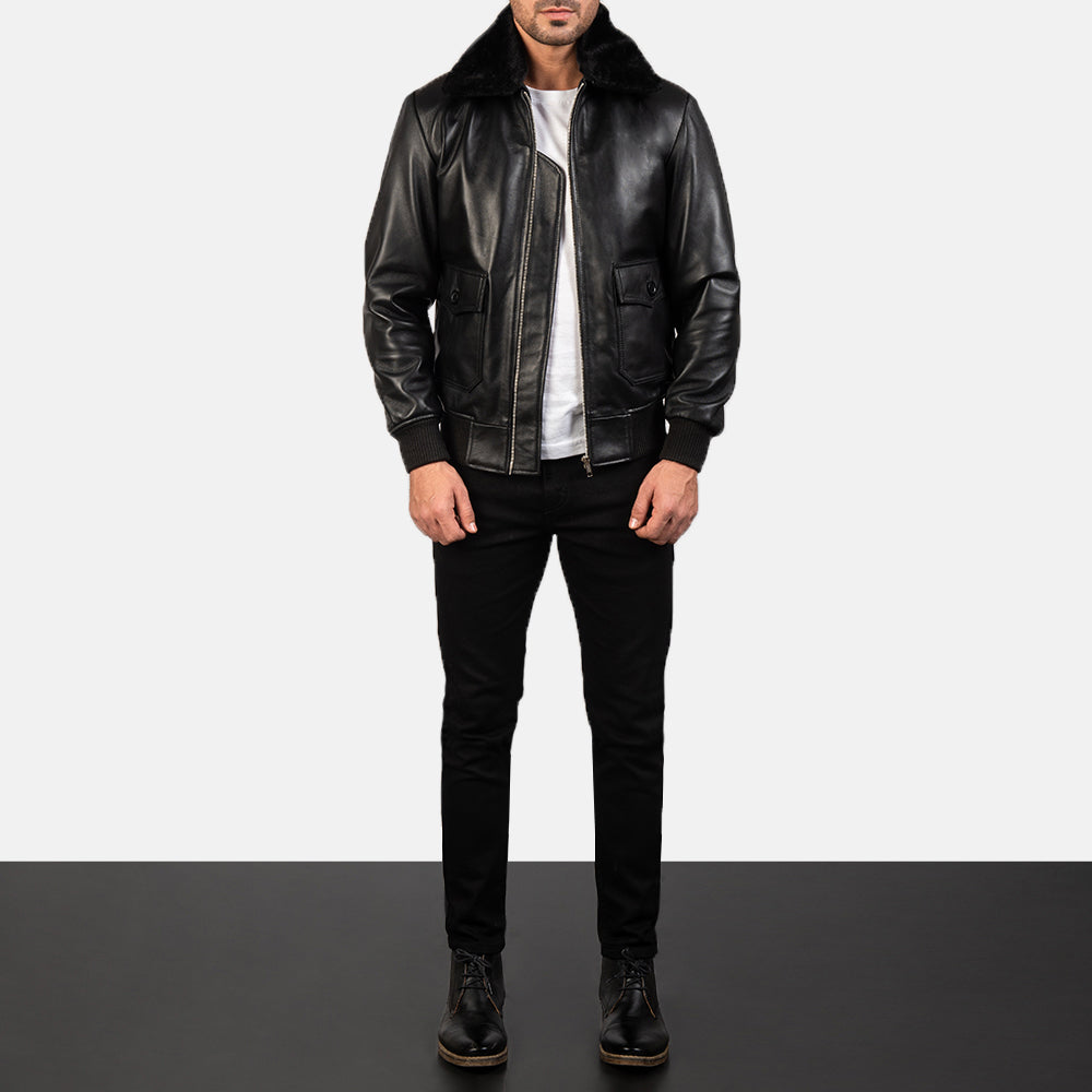 Airin G-1 Black Leather Bomber Jacket by Dash Racegear - men Jacket view 3