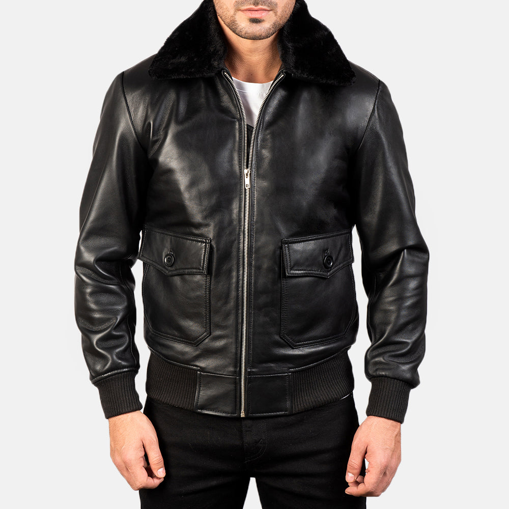 Airin G-1 Black Leather Bomber Jacket by Dash Racegear - men Jacket view 4