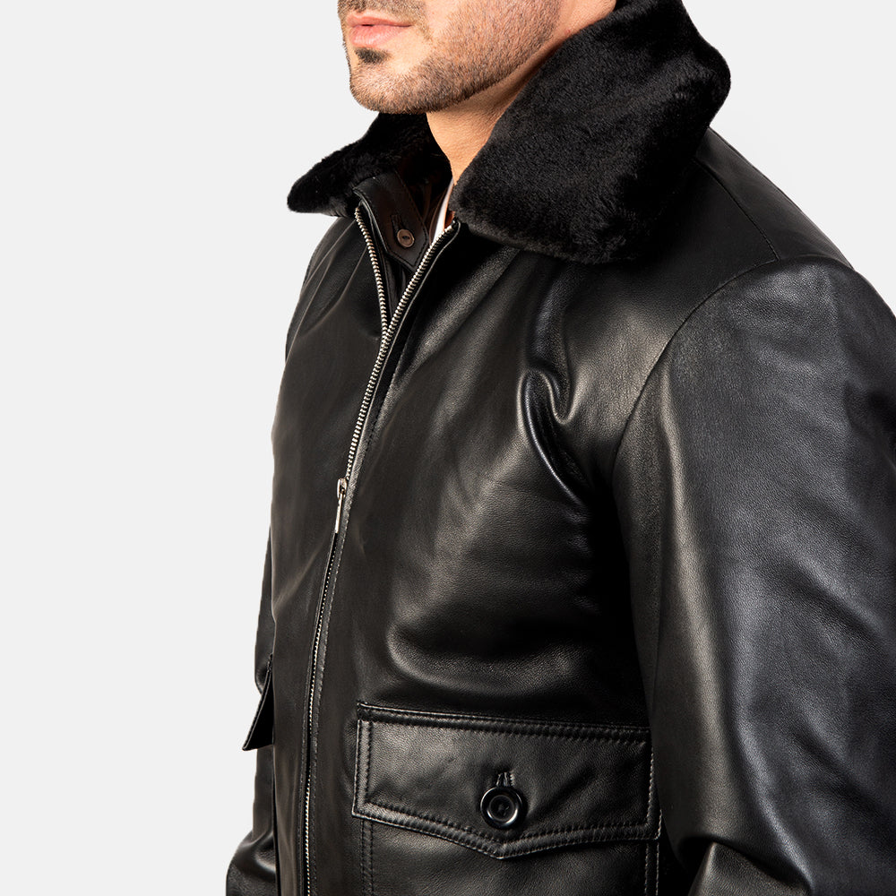 Airin G-1 Black Leather Bomber Jacket by Dash Racegear - men Jacket view 6