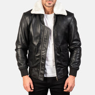 Airin G-1 Black & White Leather Bomber Jacket by Dash Racegear - men Jacket view 1