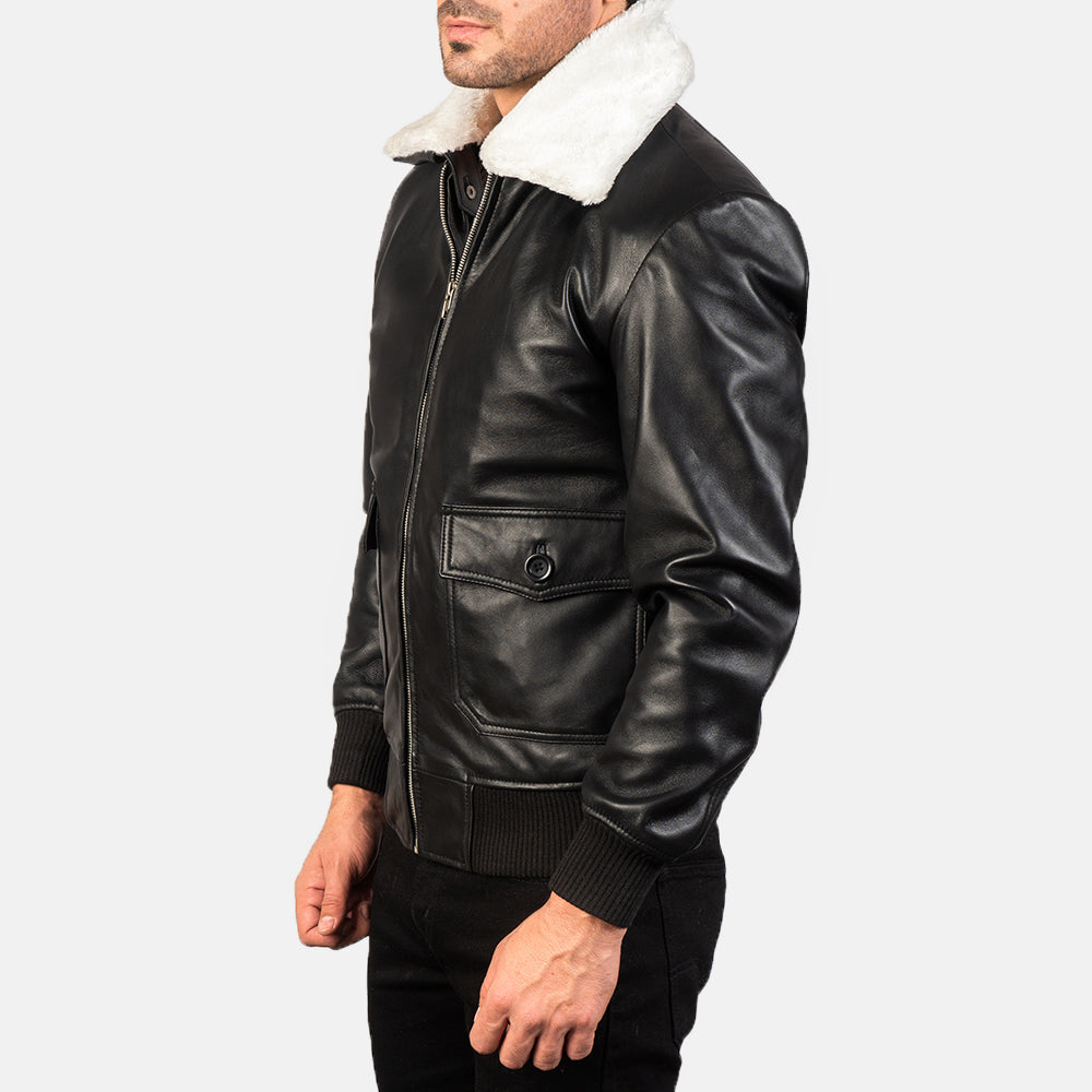 Airin G-1 Black & White Leather Bomber Jacket by Dash Racegear - men Jacket view 2
