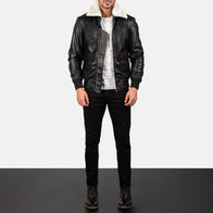 Airin G-1 Black & White Leather Bomber Jacket by Dash Racegear - men Jacket view 3