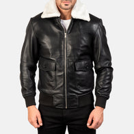 Airin G-1 Black & White Leather Bomber Jacket by Dash Racegear - men Jacket view 4