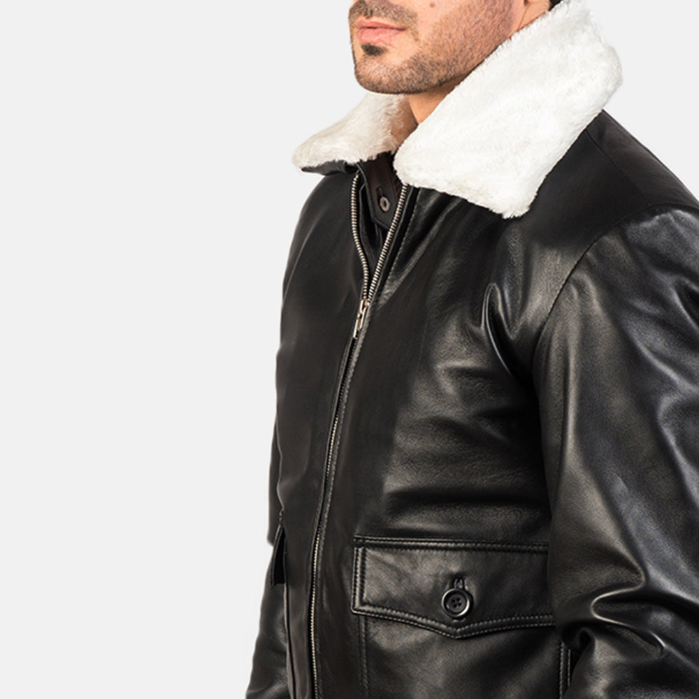 Airin G-1 Black & White Leather Bomber Jacket by Dash Racegear - men Jacket view 6