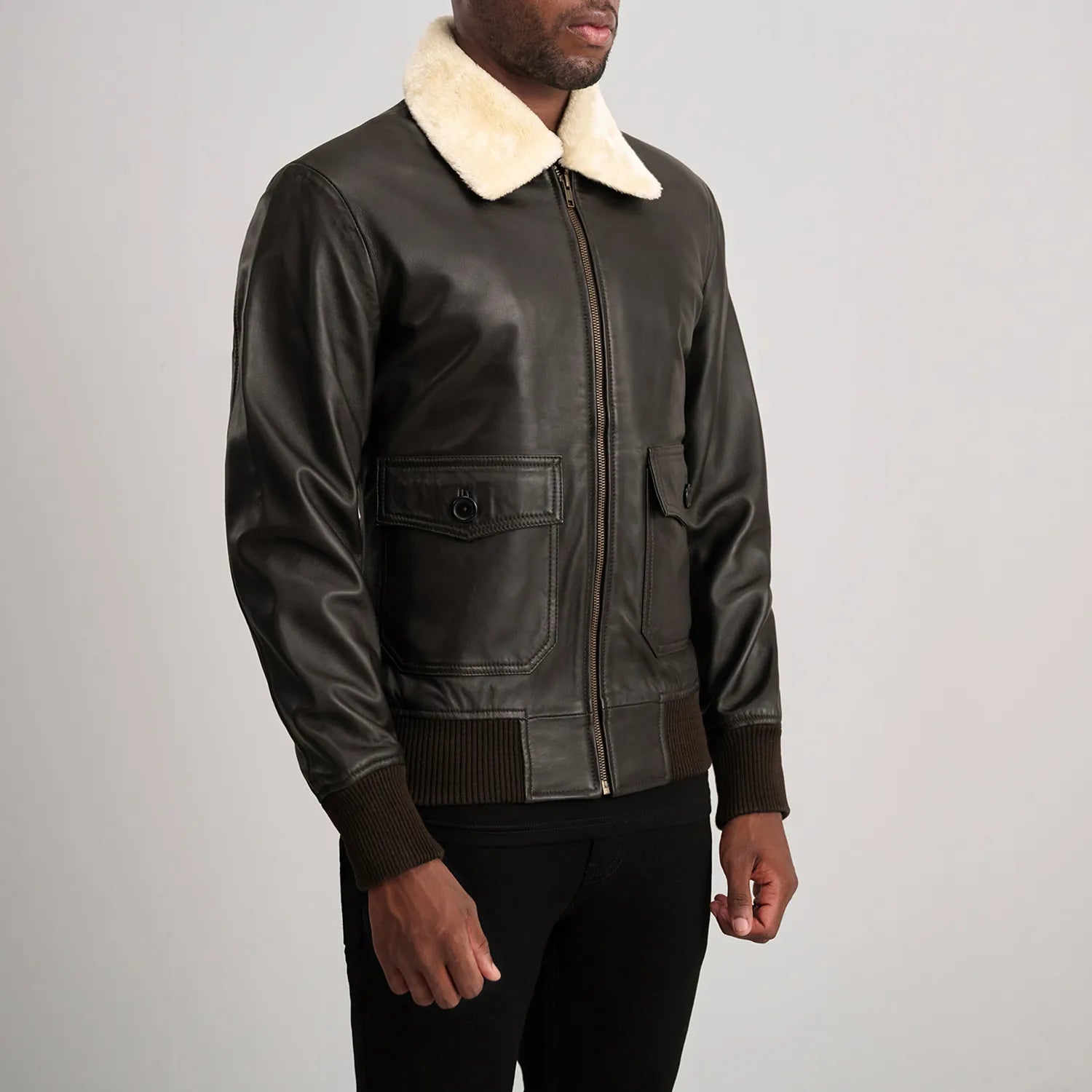 Airin G-1 Brown & Cream Leather Bomber Jacket by Dash Racegear - men Jacket view 2