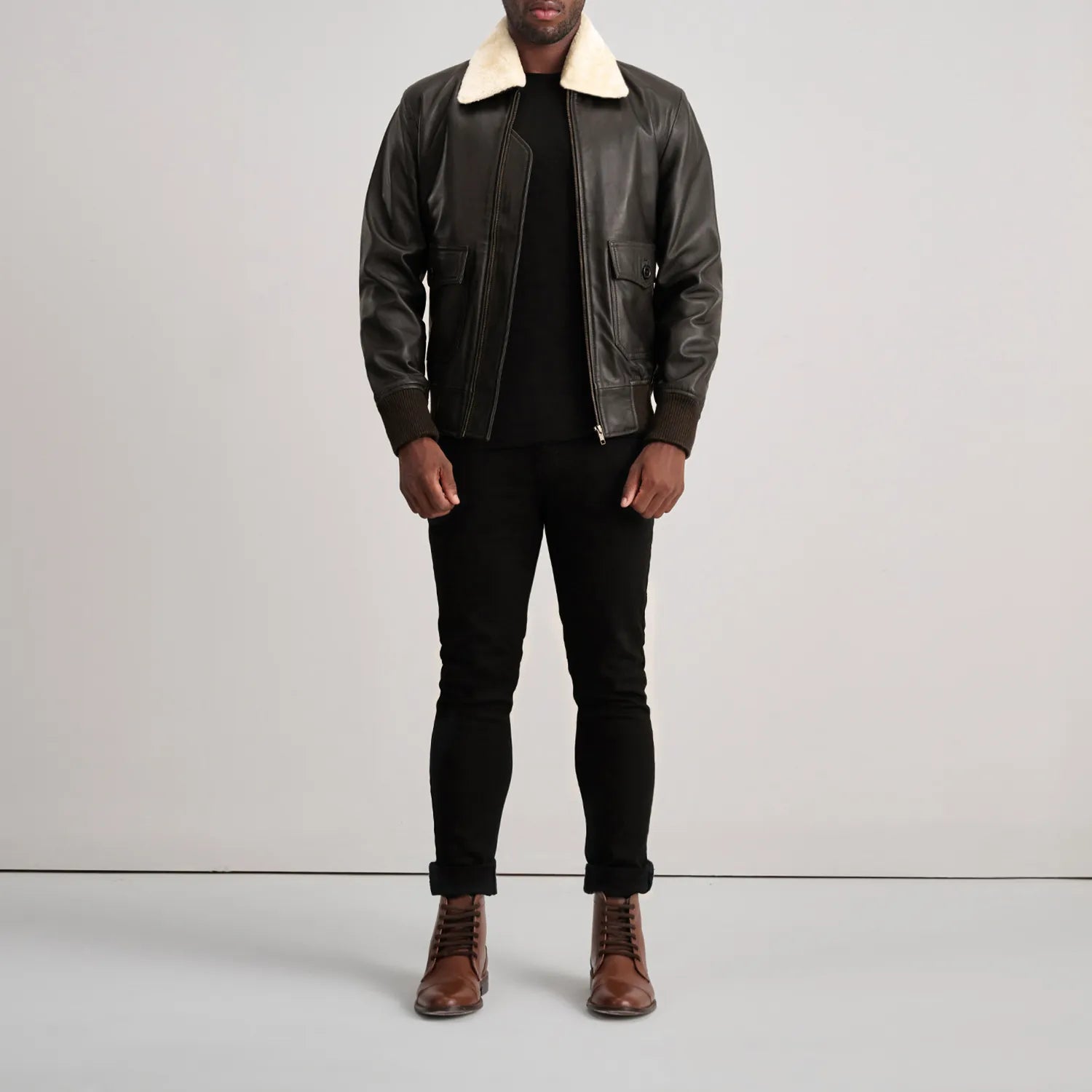 Airin G-1 Brown & Cream Leather Bomber Jacket by Dash Racegear - men Jacket view 3