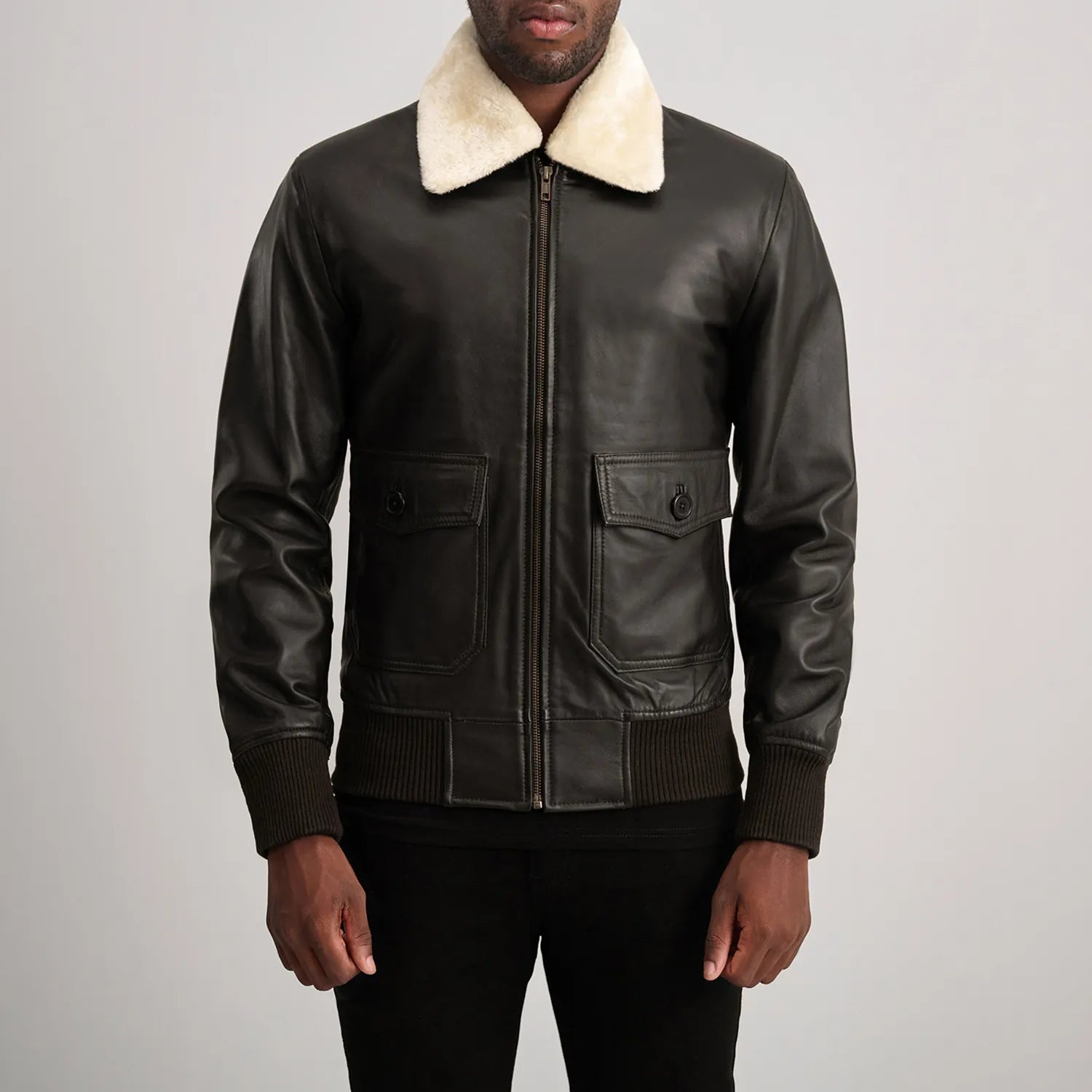 Airin G-1 Brown & Cream Leather Bomber Jacket by Dash Racegear - men Jacket view 4