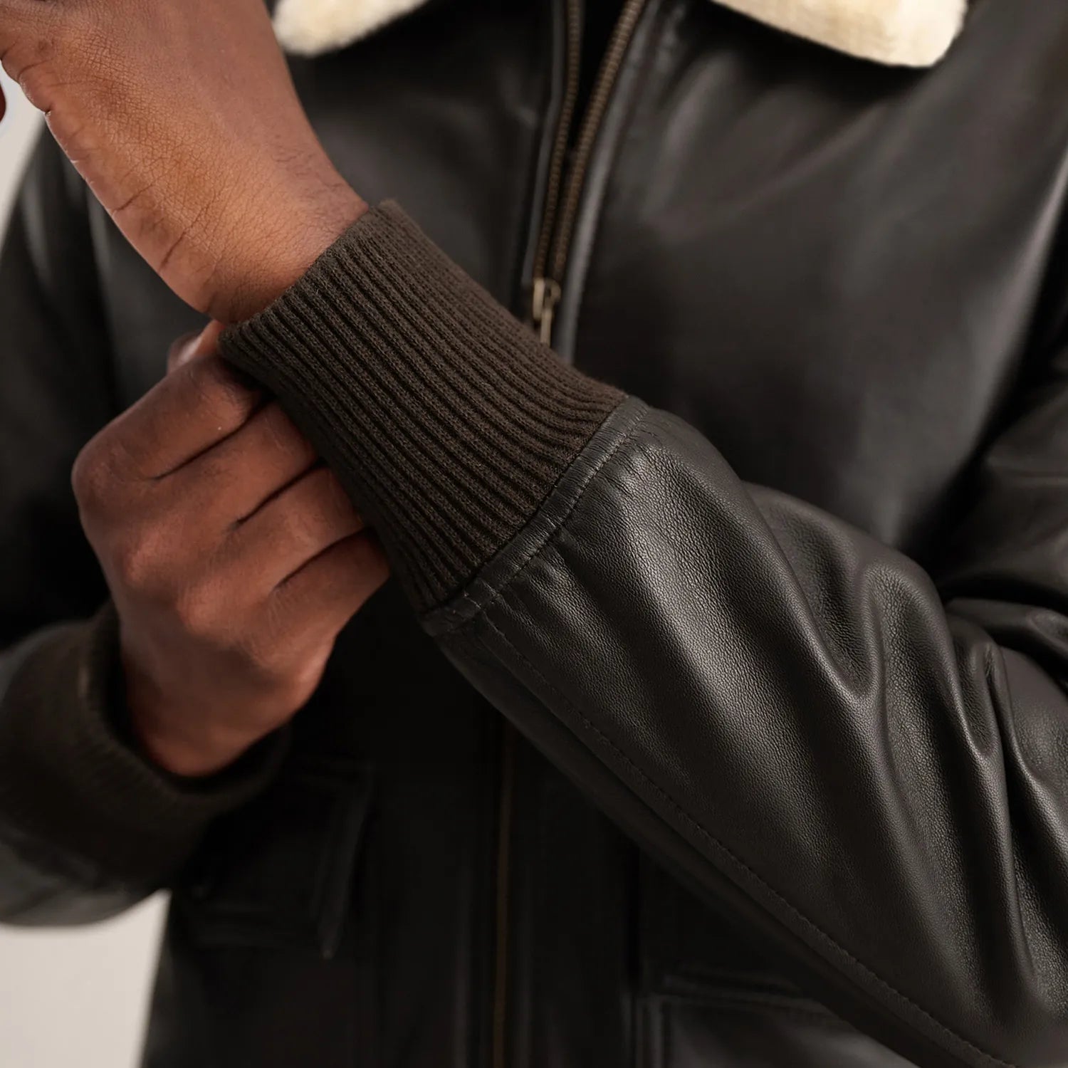 Airin G-1 Brown & Cream Leather Bomber Jacket by Dash Racegear - men Jacket view 6
