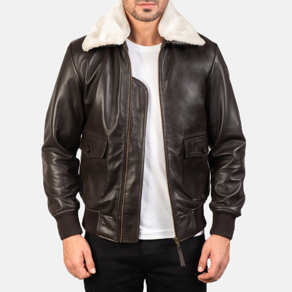 Airin G-1 Brown Leather Bomber Jacket by Dash Racegear - men Jacket view 1