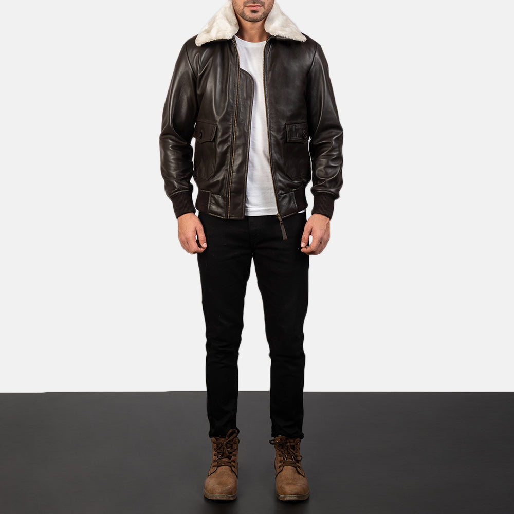 Airin G-1 Brown Leather Bomber Jacket by Dash Racegear - men Jacket view 3