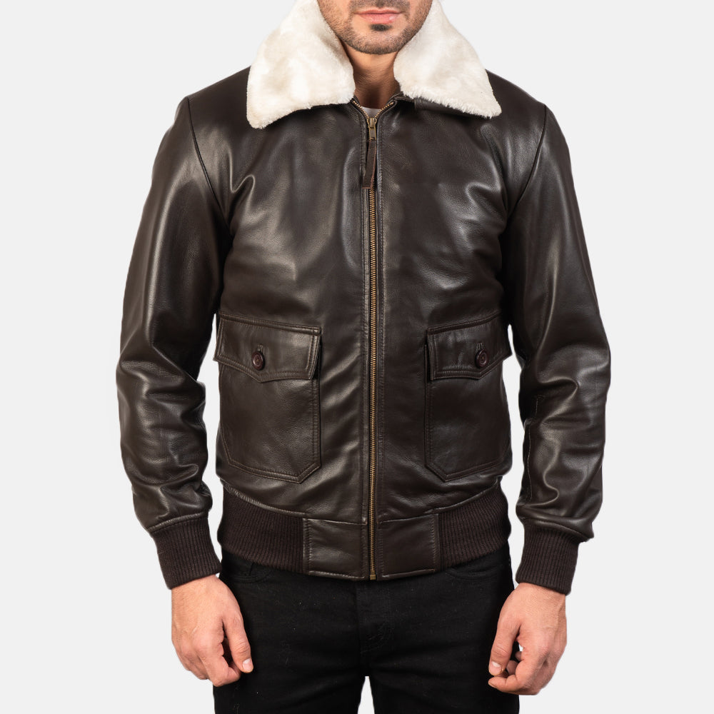Airin G-1 Brown Leather Bomber Jacket by Dash Racegear - men Jacket view 4