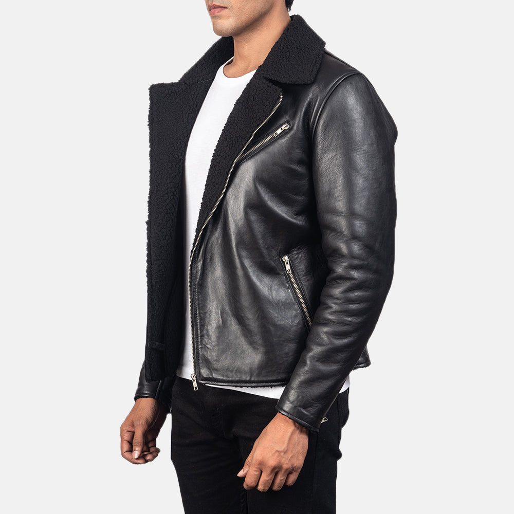 Alberto Shearling Black Leather Jacket by Dash Racegear - men Jacket view 2