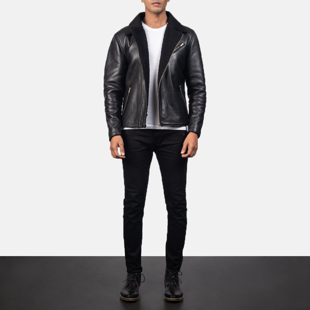 Alberto Shearling Black Leather Jacket by Dash Racegear - men Jacket view 4